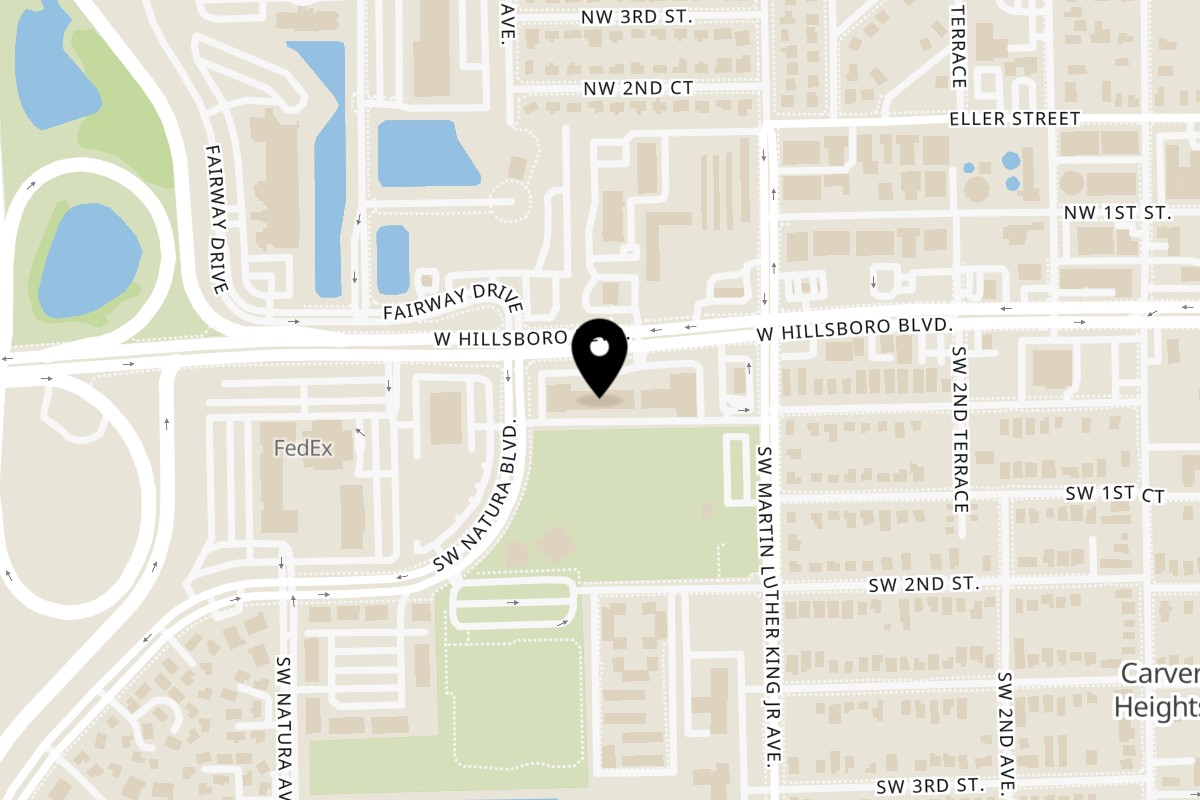 Map showing the location of Quick Bite Thai & Sushi on 470 W Hillsboro Blvd in Deerfield Beach